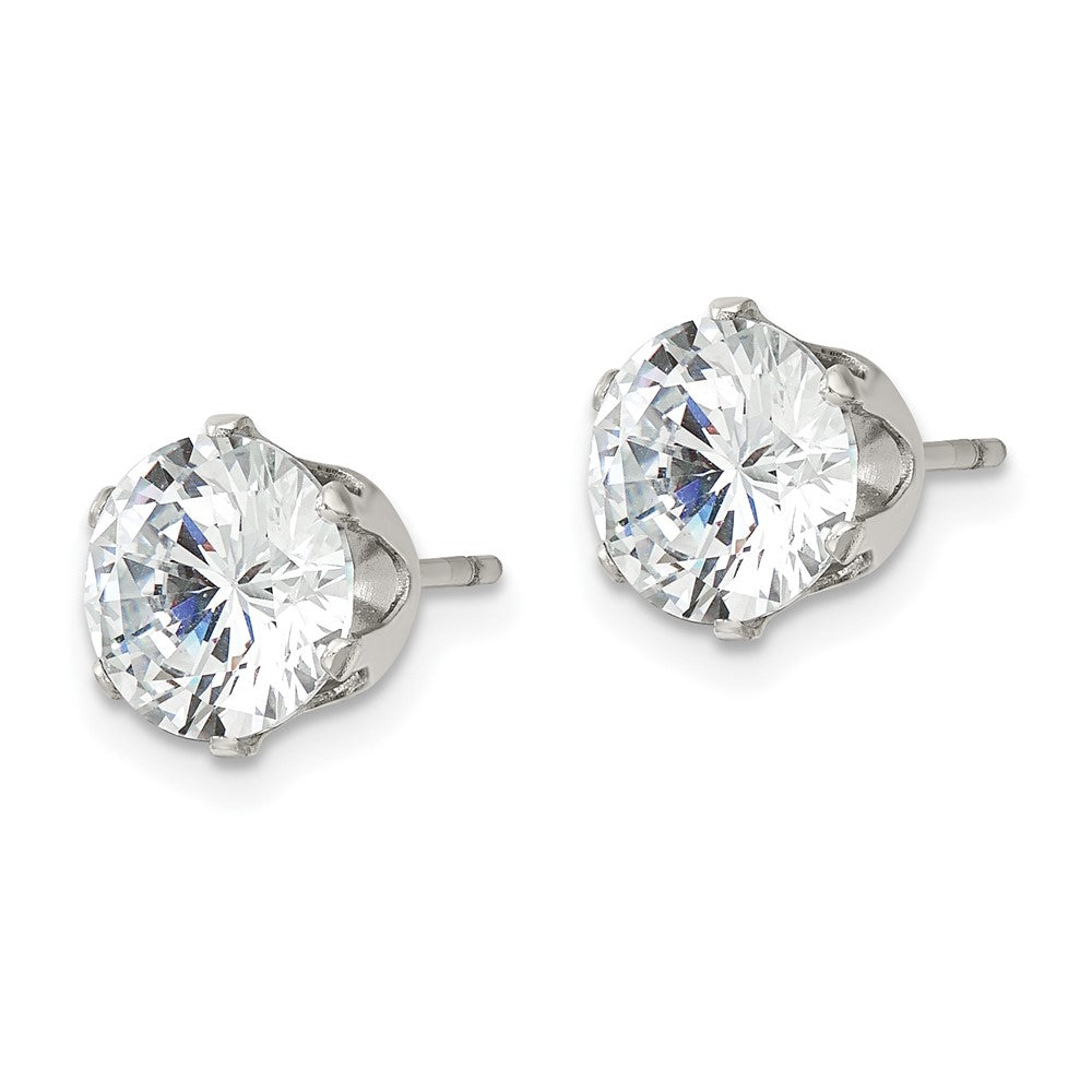 Stainless Steel Polished 8mm Round CZ Stud Post Earrings