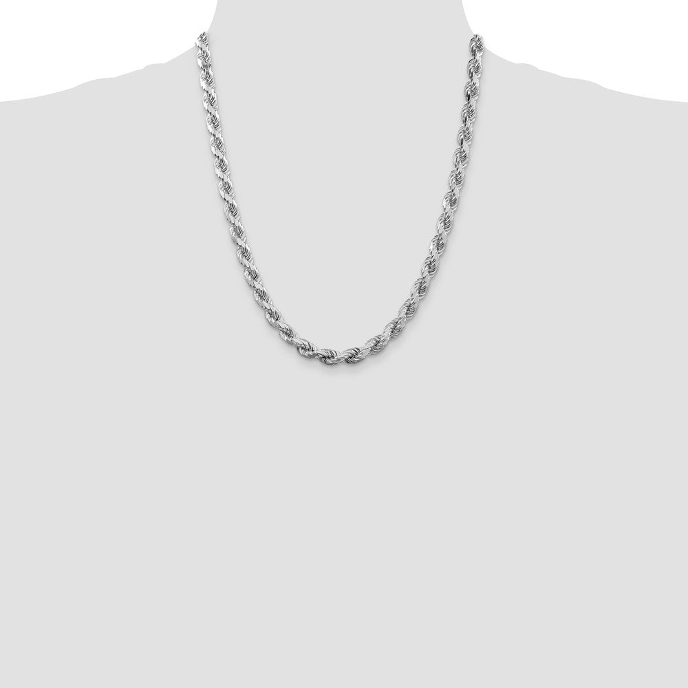 Sterling Silver Rhodium-plated 6.5mm Diamond-cut Rope Chain 22 Inches