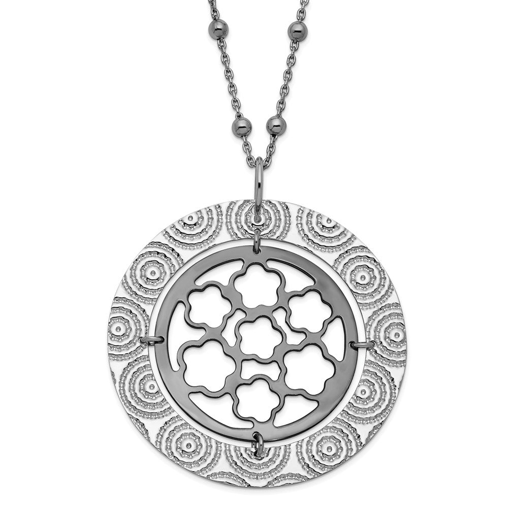 Sterling Silver & Ruthenium-plated Beaded Floral Circle w/ 2in ext Necklace
