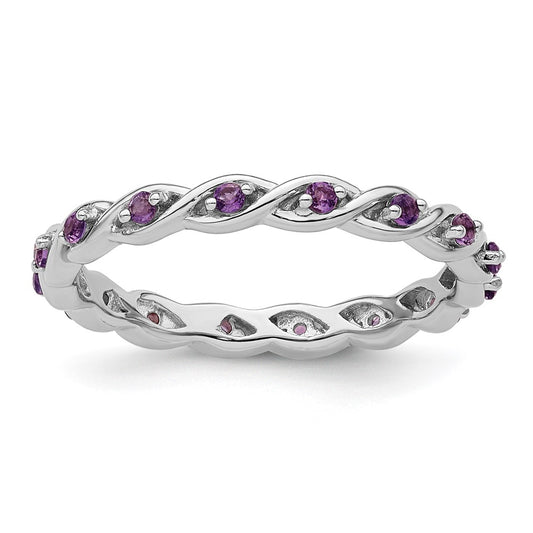 Sterling Silver Stackable Expressions Amethyst Ring Size -8