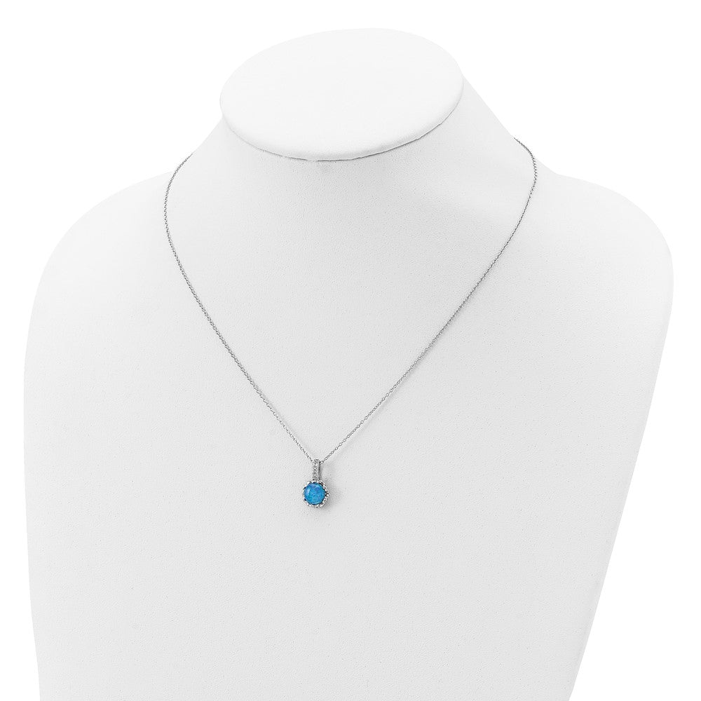 Cheryl M Sterling Silver Rhodium-plated Cabochon Lab Created Blue Opal and Brilliant-cut CZ 18.25 Inch Necklace 18.25 Inches
