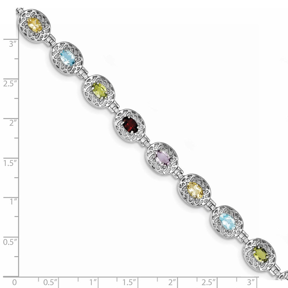 Sterling Silver Rhodium Plated Multi-gemstone 7.5inch Bracelet 7.5 inches