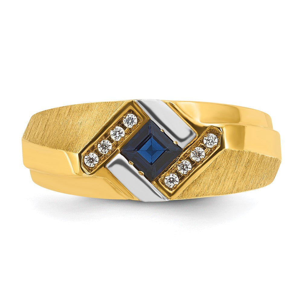 14k IBGoodman Men's Created Sapphire and 1/15 carat Diamond Satin Complete Ring Size 10
