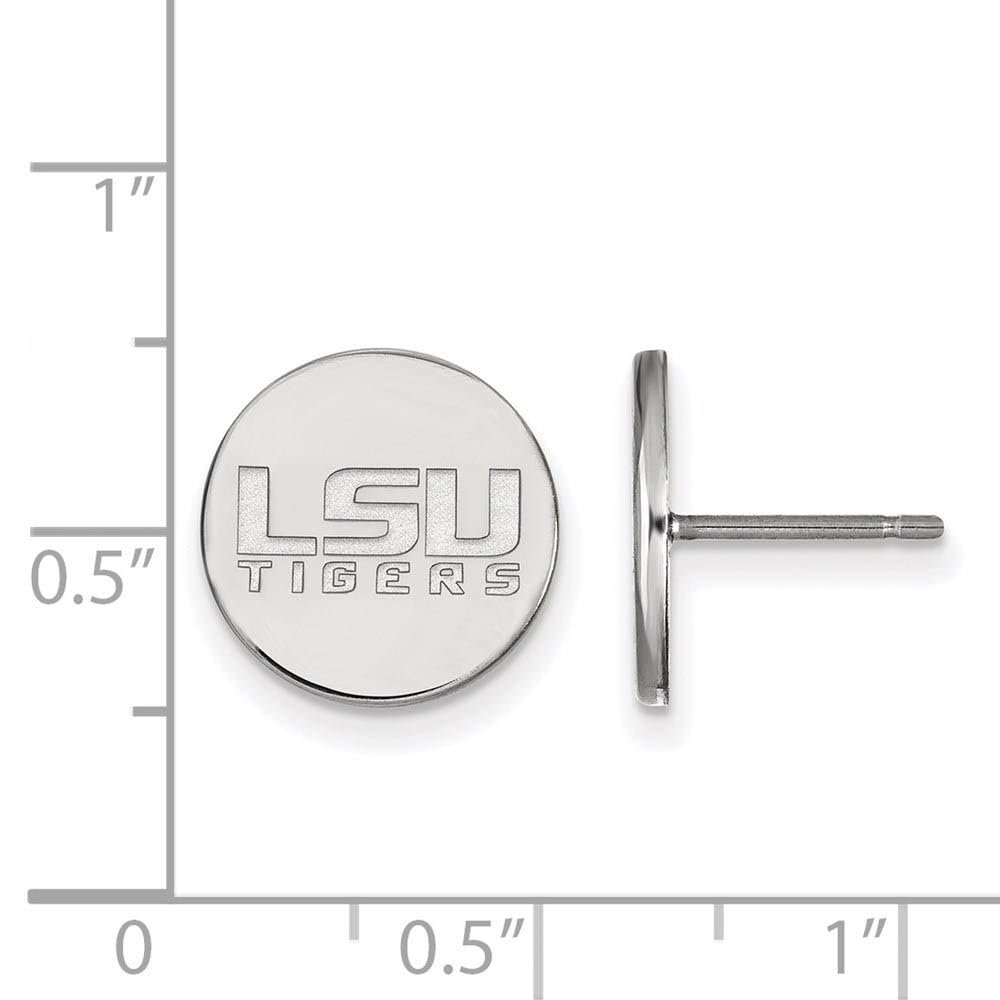 Sterling Silver Rhodium-plated LogoArt Louisiana State University L-S-U Tigers Small Disc Post Earrings Q-SS059LSU