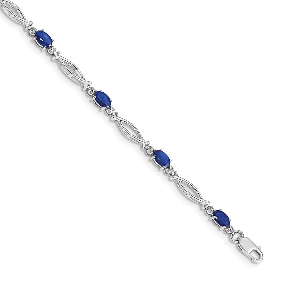 14k White Gold Complete Diamond and Oval Sapphire 7.25 inch Bracelet