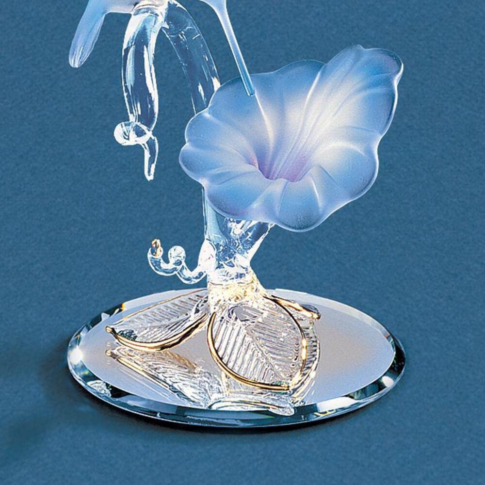 Hummingbird & Blue Flower Glass Figurine