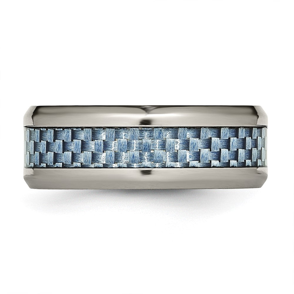 Titanium Polished w/Light Blue Carbon Fiber Inlay 8mm Ring Size - 9