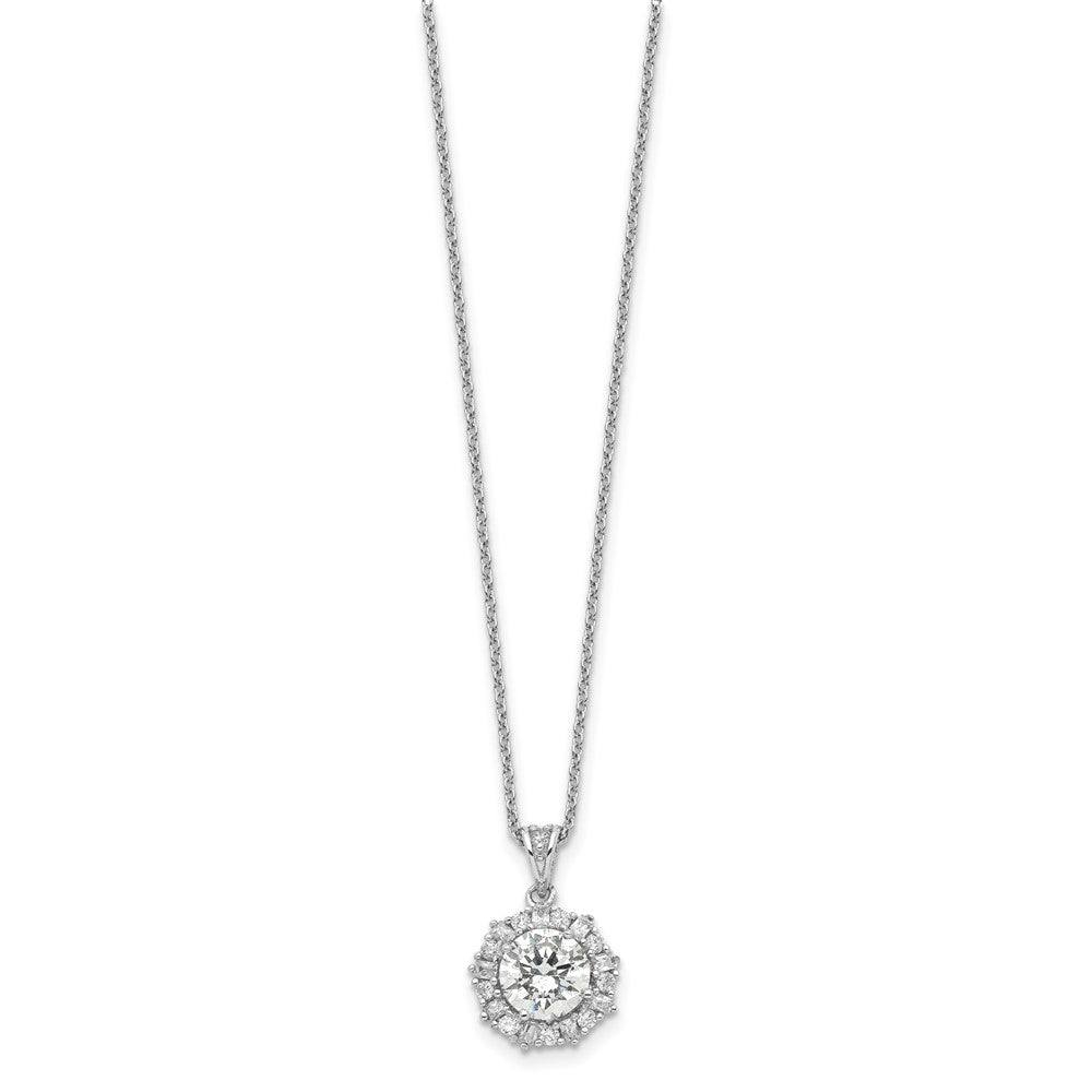 Cheryl M Sterling Silver Rhodium-plated Brilliant-cut and Emerald-cut CZ Halo 18 Inch Necklace 18 Inches