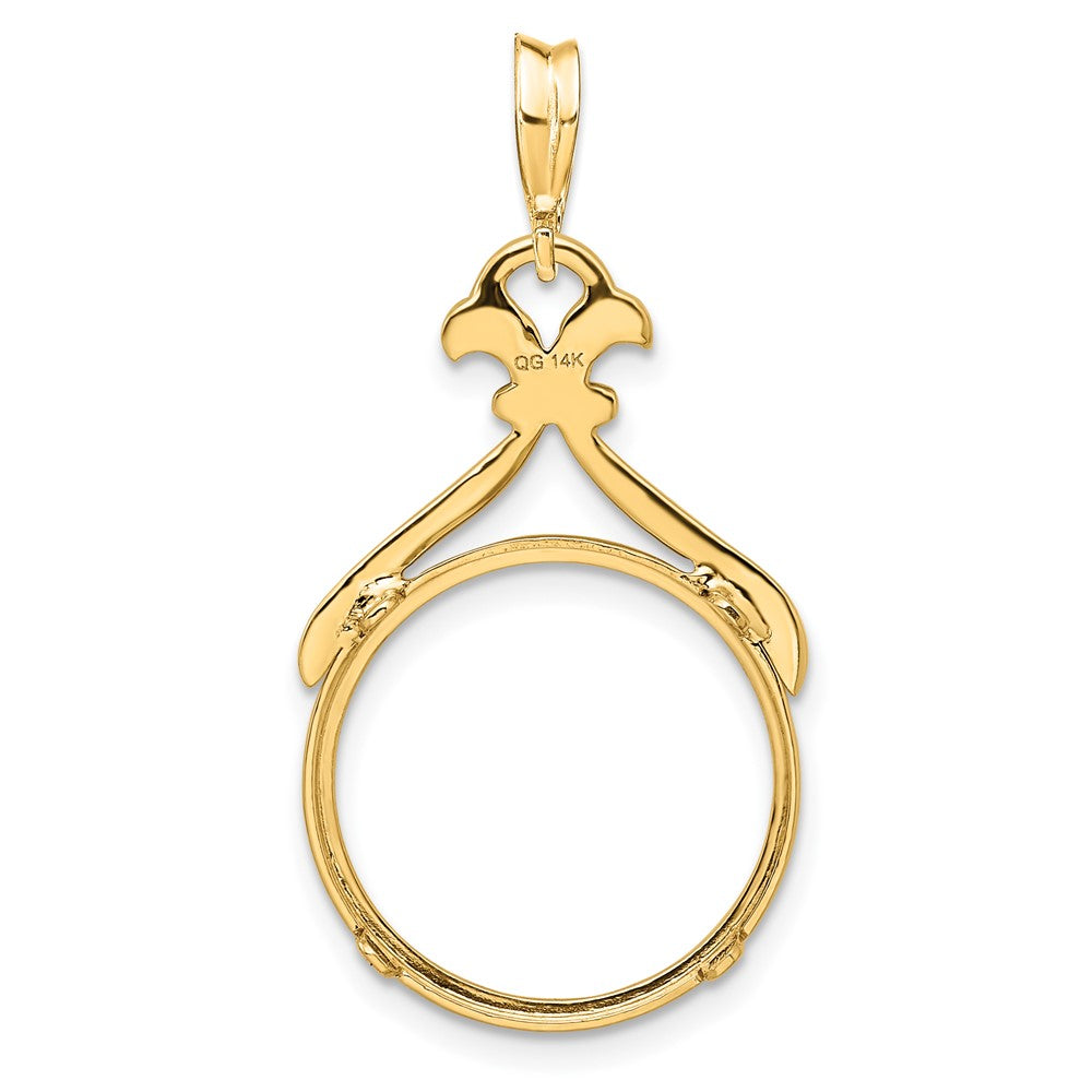 Wideband Distinguished Coin Jewelry 14k Polished Fancy Pointed and Curved 16.5mm Prong Coin Bezel Pendant