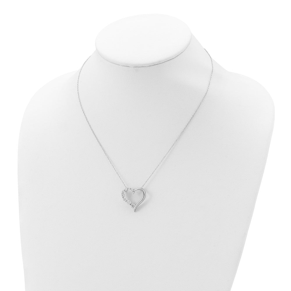 Sterling Silver Rhod-pltd Polished Open Heart CZ Journey 18in Necklace 18 Inches