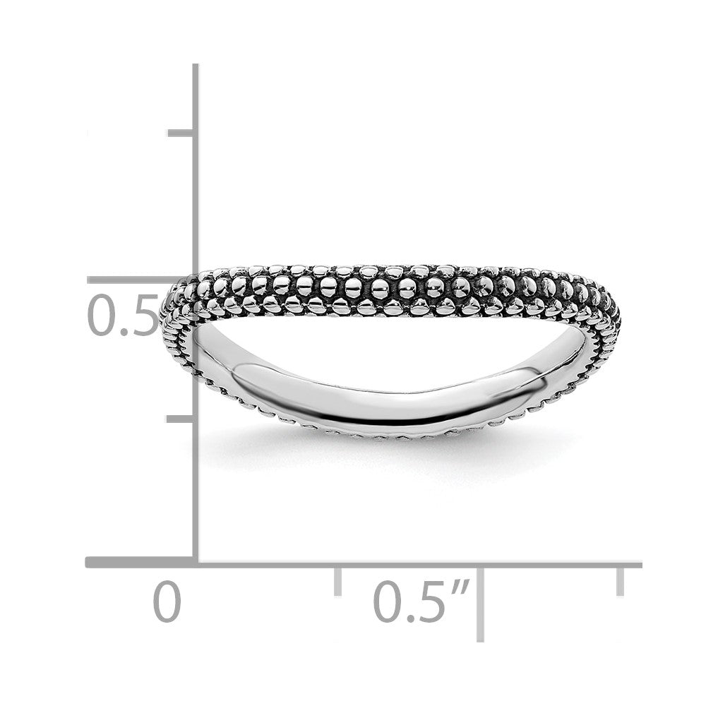 Sterling Silver Stackable Expressions Polished Antiqued Wave Ring Size -7
