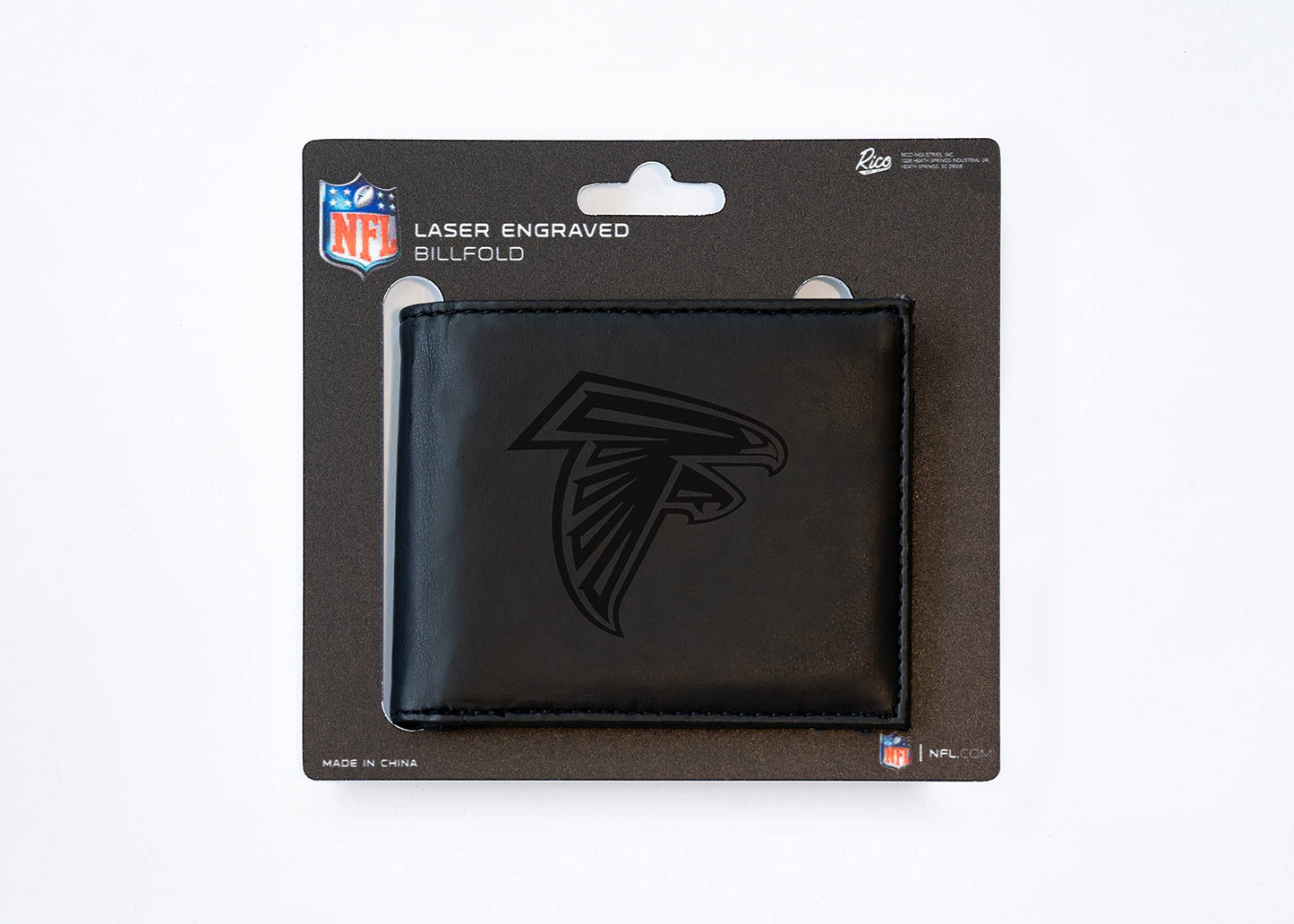 Rico Industries Football Atlanta  Black Laser Engraved Bill-fold Wallet - Slim Design - Great Gift