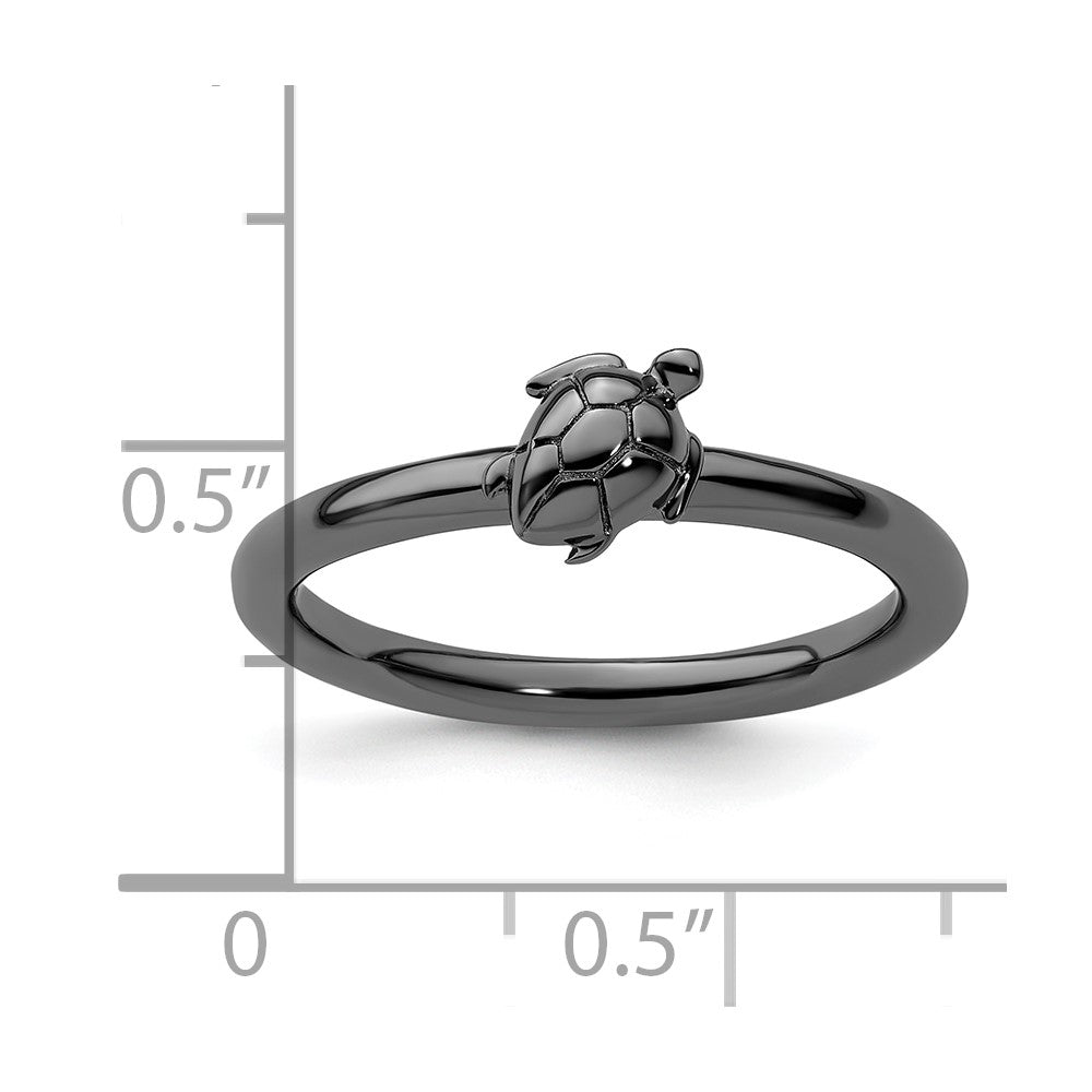 Sterling Silver Stackable Expressions Black-plated Turtle Ring Size -7