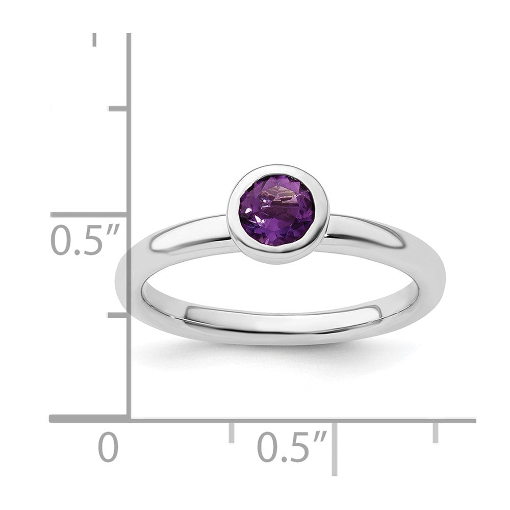 Sterling Silver Stackable Expressions Low 5mm Round Amethyst Ring Size -10