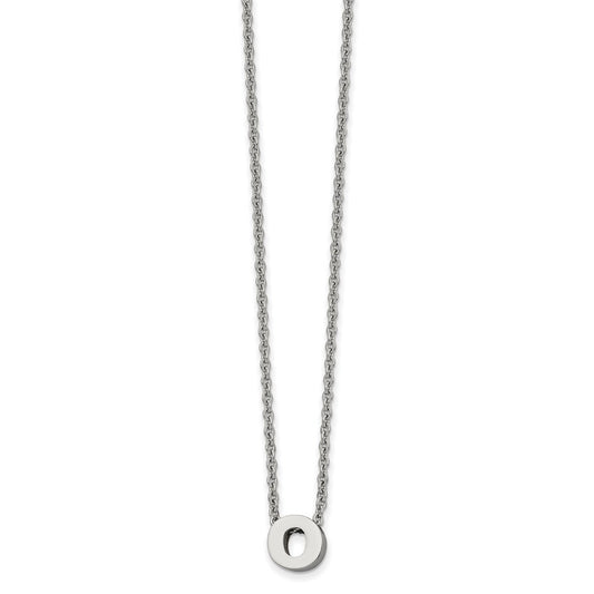 Stainless Steel Polished Letter O 18in w/2in ext Necklace