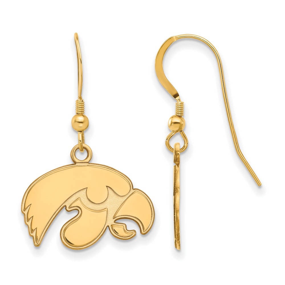 Sterling Silver Gold-plated LogoArt University of Iowa Hawk Small Dangle Wire Earrings Q-GP007UIA