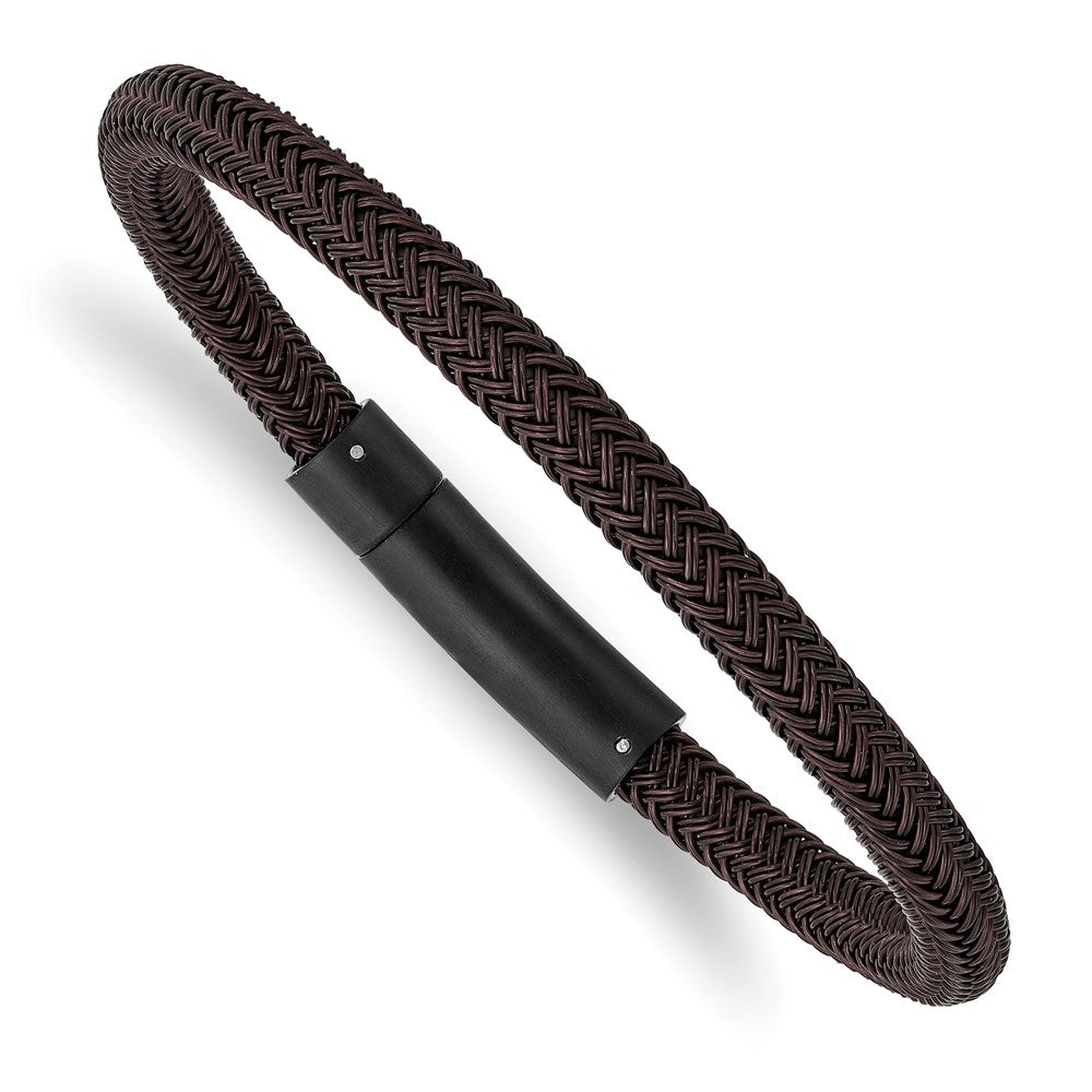 Stainless Steel Brushed and Polished Black/Brown Wire 8.25in Bracelet 8.25 inches