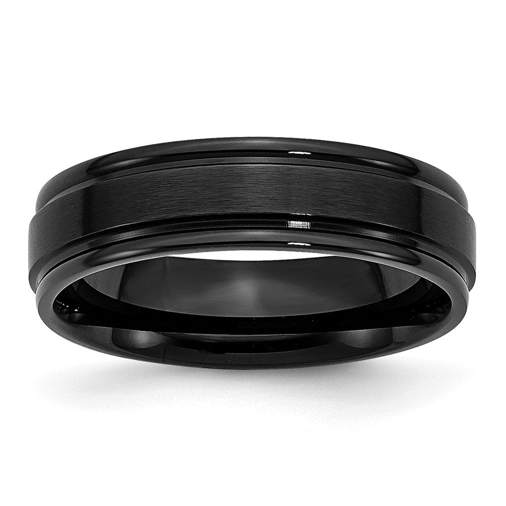 Stainless Steel 6mm Black IP-plated Brushed Center/Polished Edges Band Size - 7