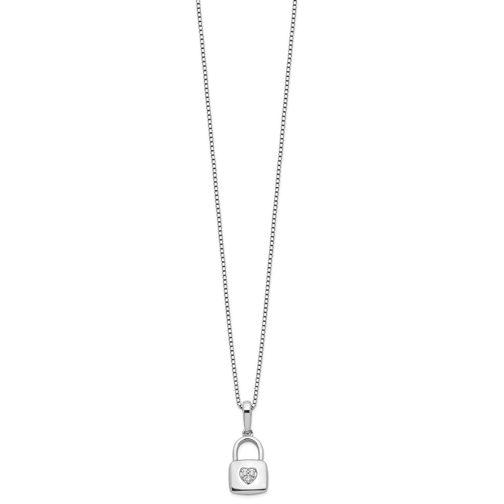 White Ice Sterling Silver Rhodium-plated 18 Inch Diamond Heart Lock Necklace with 2 Inch Extender 18 Inches