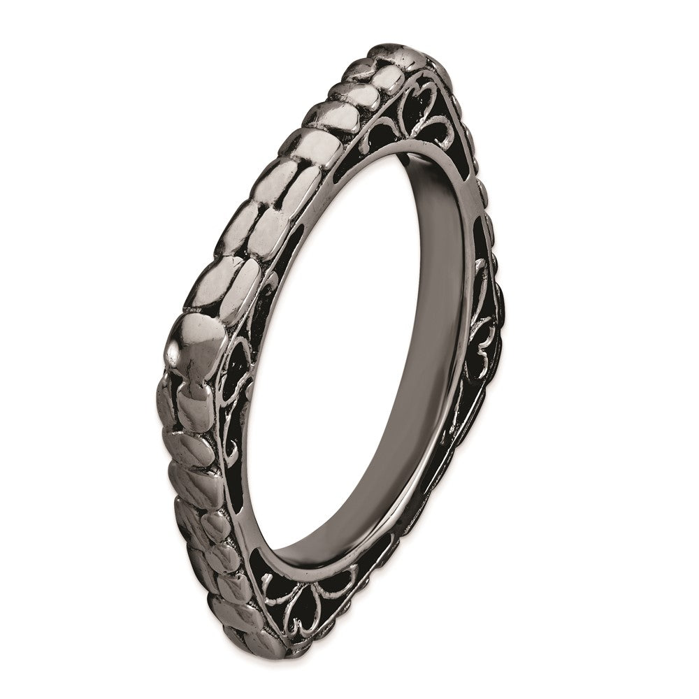 Sterling Silver Stackable Expressions Polished Black-plate Square Ring