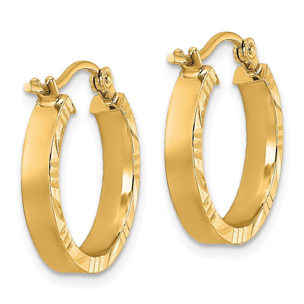 14k Small 3mm D/C Edge Polished Hoop Earrings