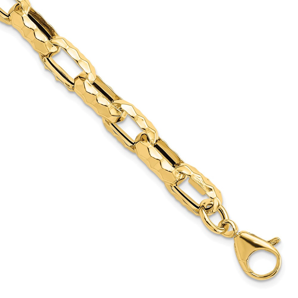 14K Polished Hollow Hammered Link Bracelet 7.5  inches