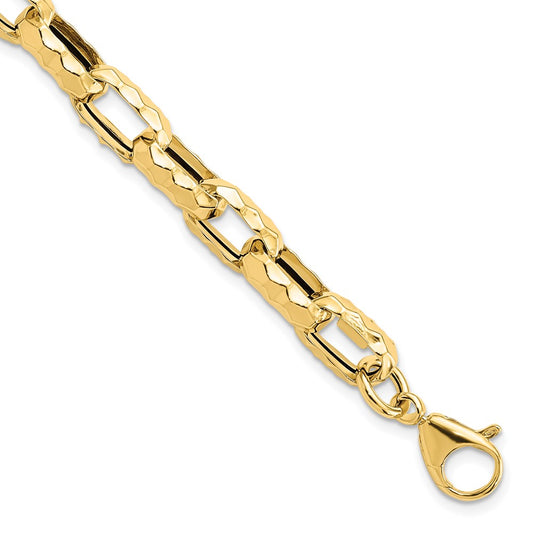 14K Polished Hollow Hammered Link Bracelet 7.5  inches