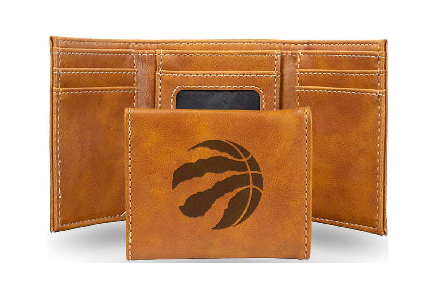 Basketball Rico Industries Toronto Raptors Brown Laser Engraved Trifold Laser Engraved Tri-Fold Wallet - Men's Accessory