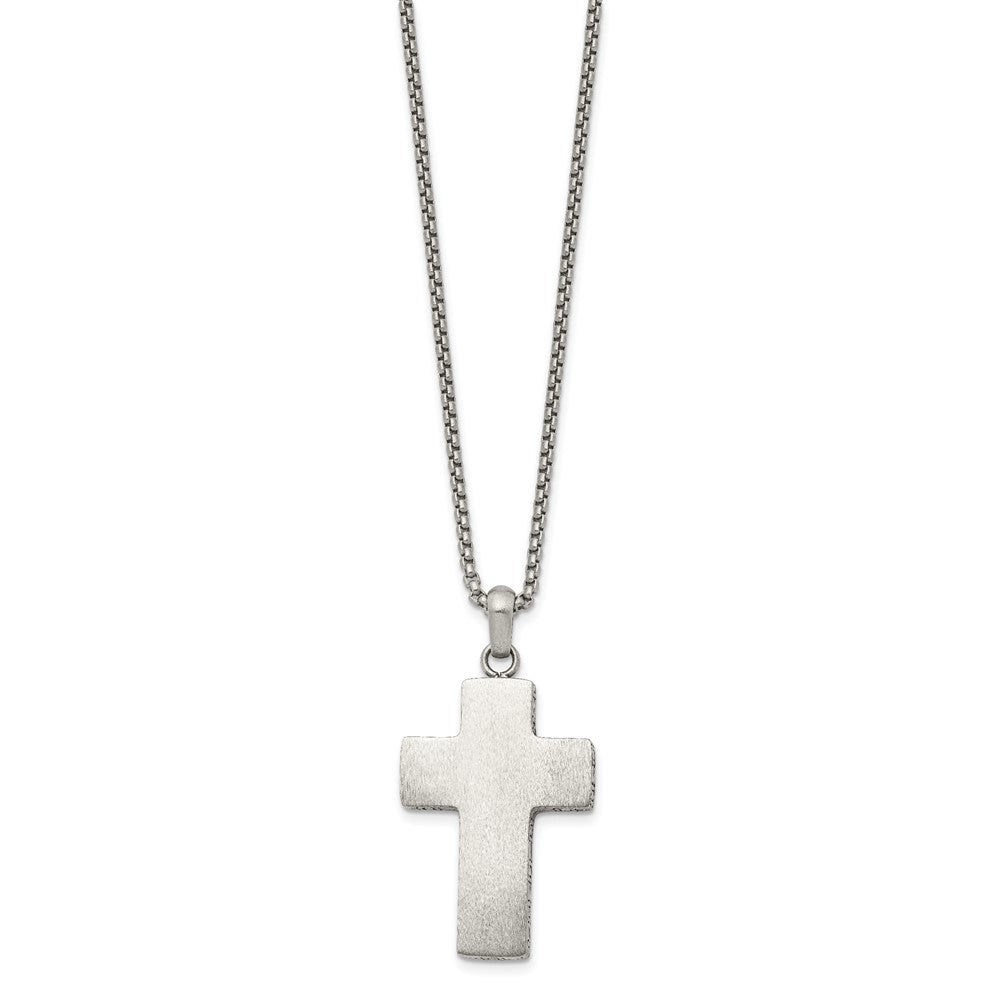 Stainless Steel Brushed Black Oxidized Cross 19.75in Necklace