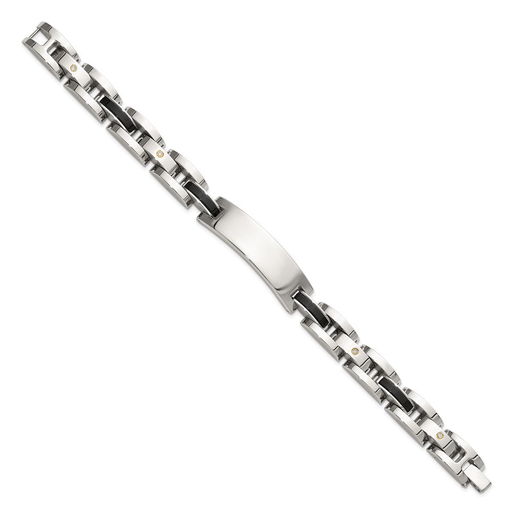 Chisel Stainless Steel Polished with 14K Gold Accent and 1/15ct. Diamond and Onyx 8.75 inch ID Bracelet 8.75 inches