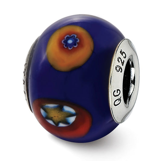 Sterling Silver Reflections Italian Blue w/Decorative Accents Glass Bead