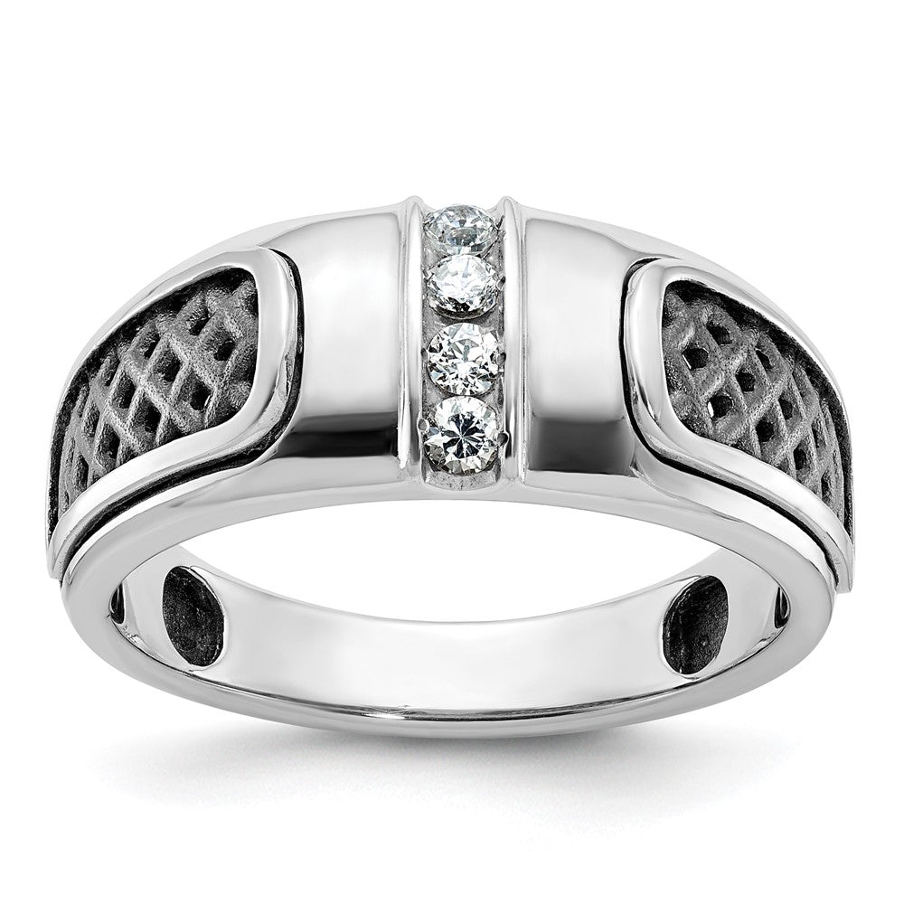 14k White Gold with Black Rhodium IBGoodman Men's 1/5 carat Diamond Complete Ring