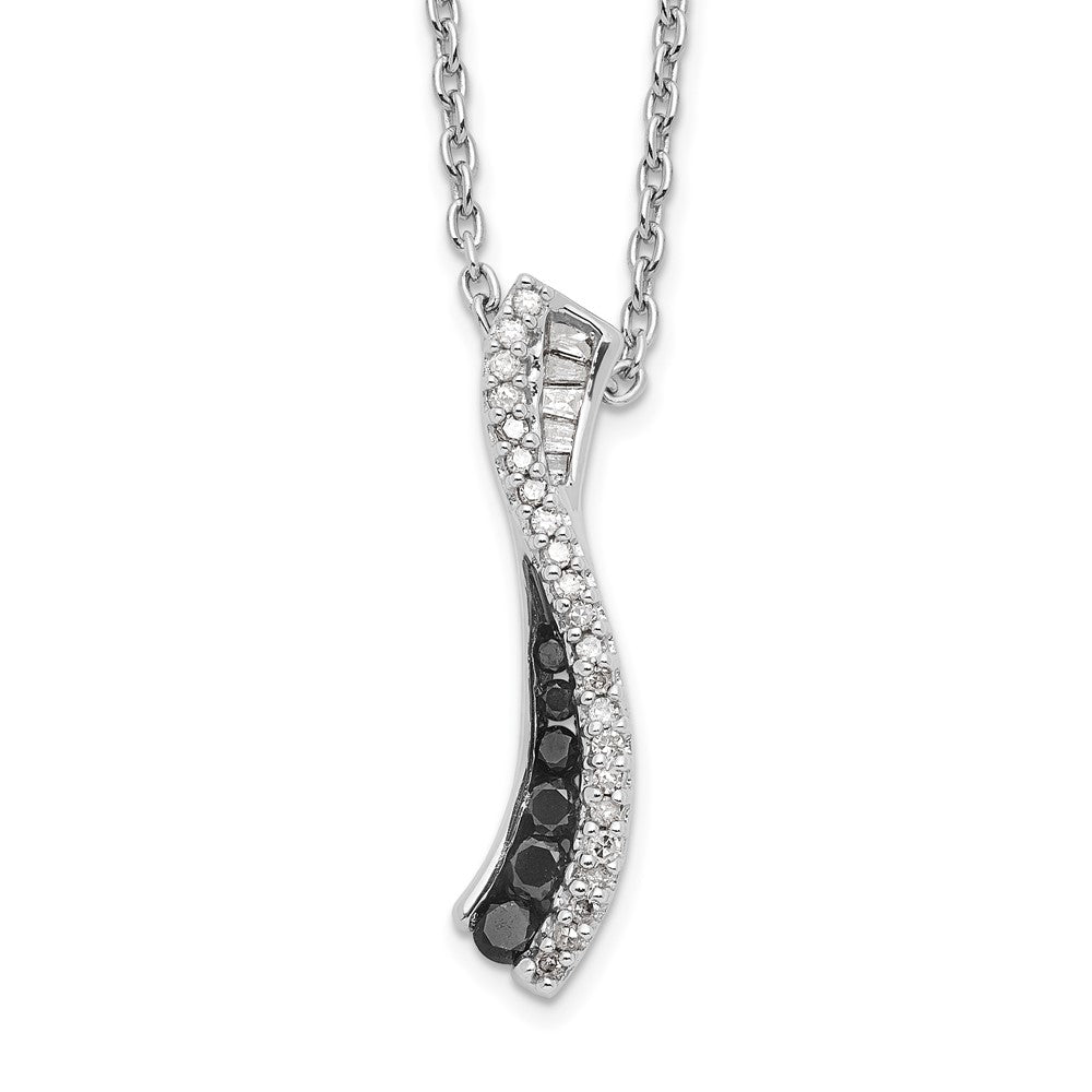 White Night Sterling Silver Rhodium-plated Black and White Diamond 18 Inch Necklace with 2 Inch Extender 18 Inches