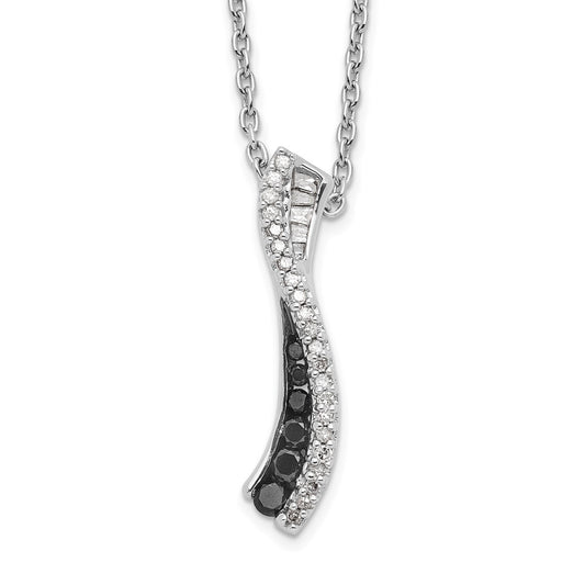 White Night Sterling Silver Rhodium-plated Black and White Diamond 18 Inch Necklace with 2 Inch Extender 18 Inches