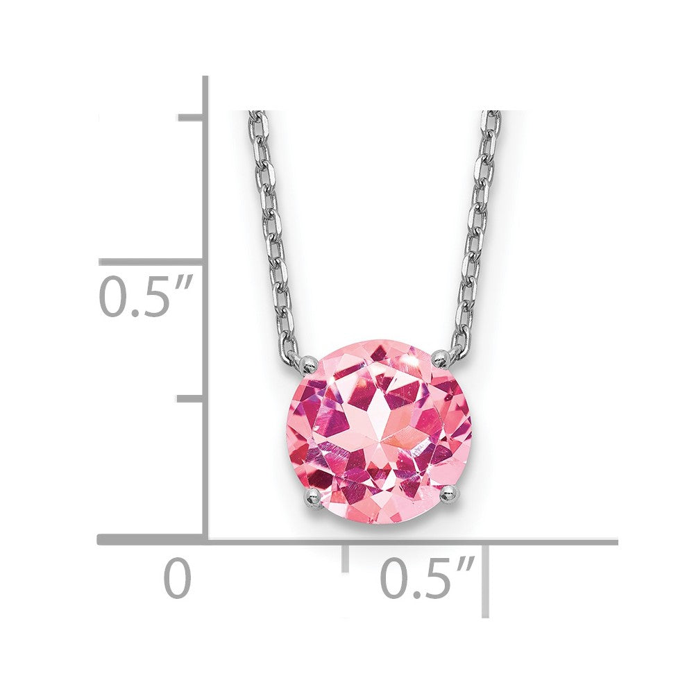 Sterling Silver Rhodium Plated Pink Swarovski Crystal 16.5 inch Necklace with 2 inch extension