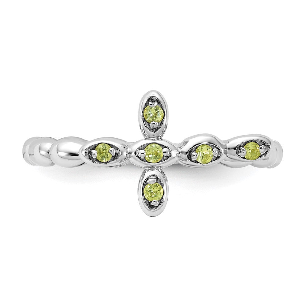 Sterling Silver Stackable Expressions Rhodium-plated Peridot Cross Ring Size -5