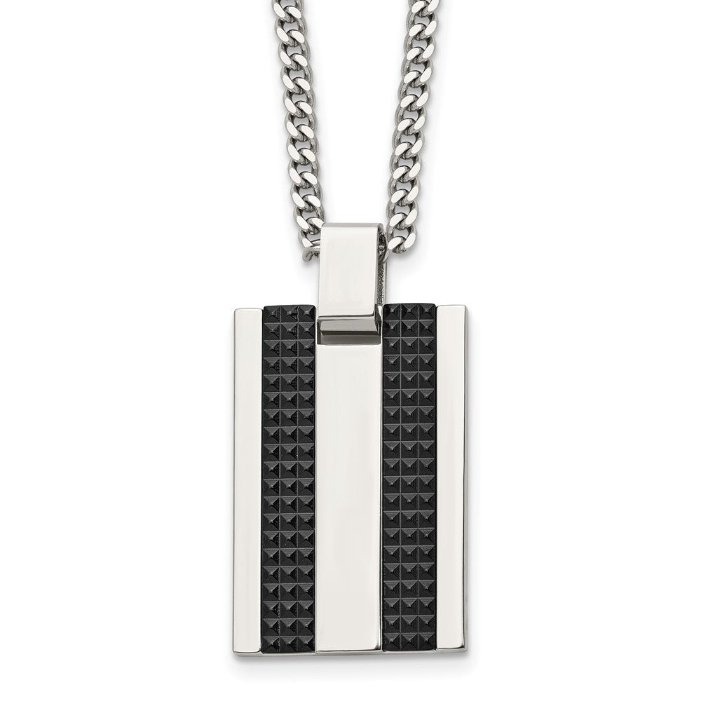 Stainless Polished & Textured Black IP-plated Dog Tag 22in Necklace