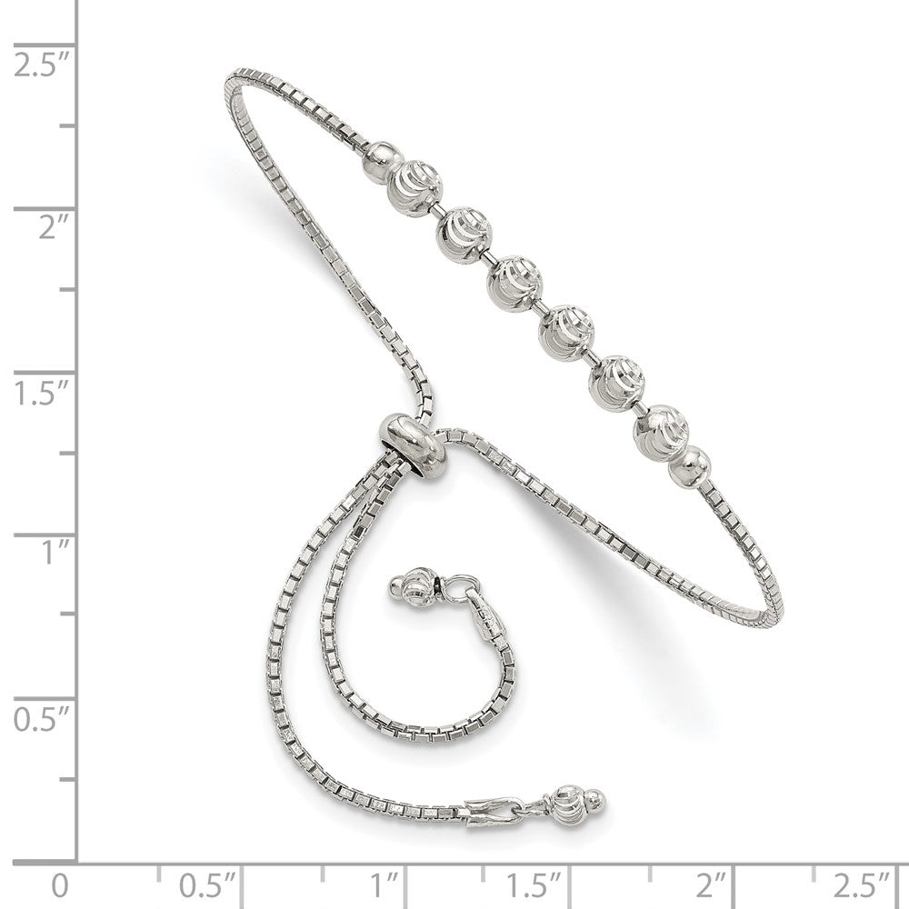 Sterling Silver Rhodium-plated Diamond-cut Beaded Adjustable Bracelet 10 inches