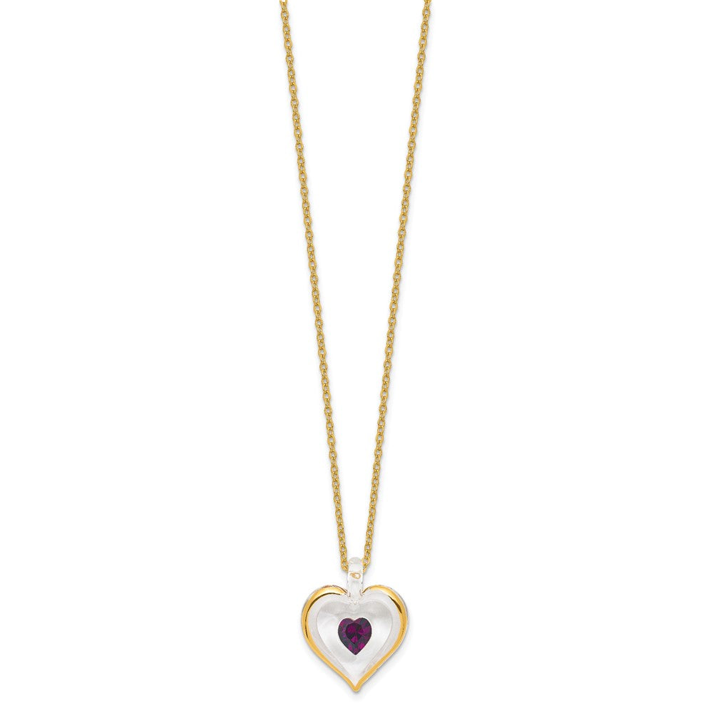 Glass Baron 22K Accent Gilding Gold-trim Glass with Purple February Birthstone Crystal from Swarovski Heart 18 inch Gold-tone Necklace QGM9401