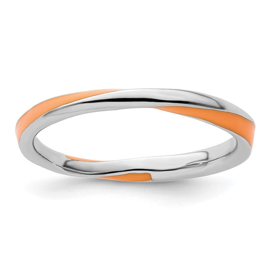 Sterling Silver Stackable Expressions Twisted Orange Enameled Ring Size -10