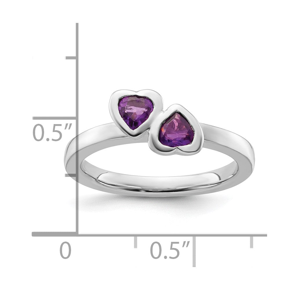 Sterling Silver Stackable Expressions Amethyst Double Heart Ring Size -8