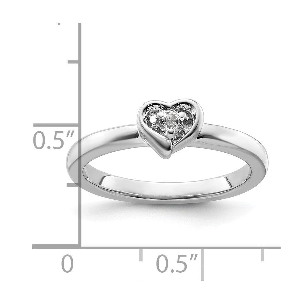 Sterling Silver Stackable Expressions White Topaz Heart Ring Size -5