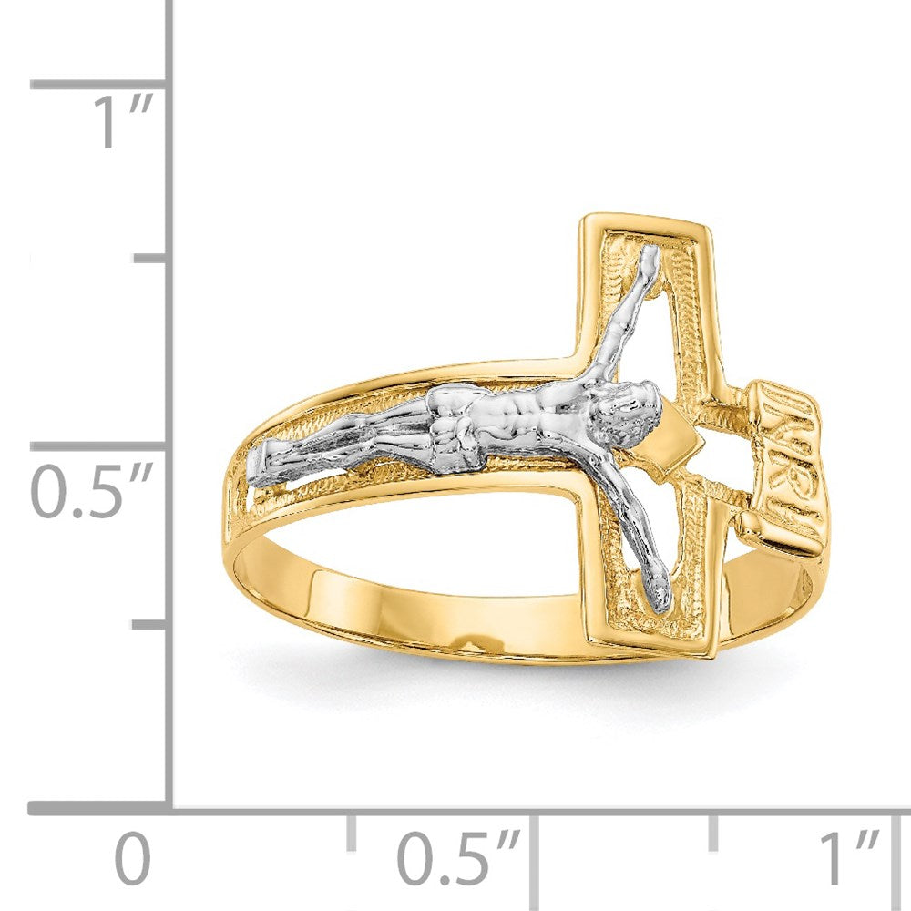 14K Two-tone Crucifix Men's Ring Size 1