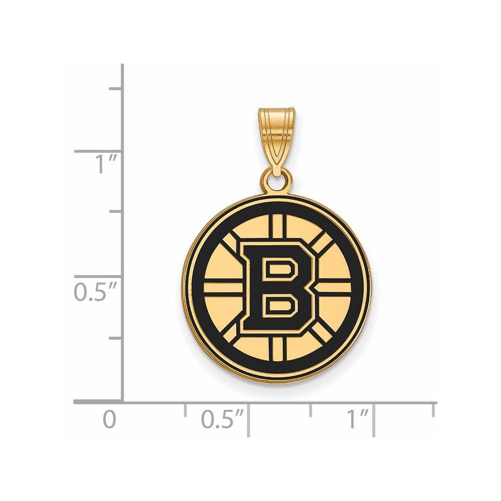 Sterling Silver Gold Plated NHL LogoArt Boston Bruins Large Enamel Pendant