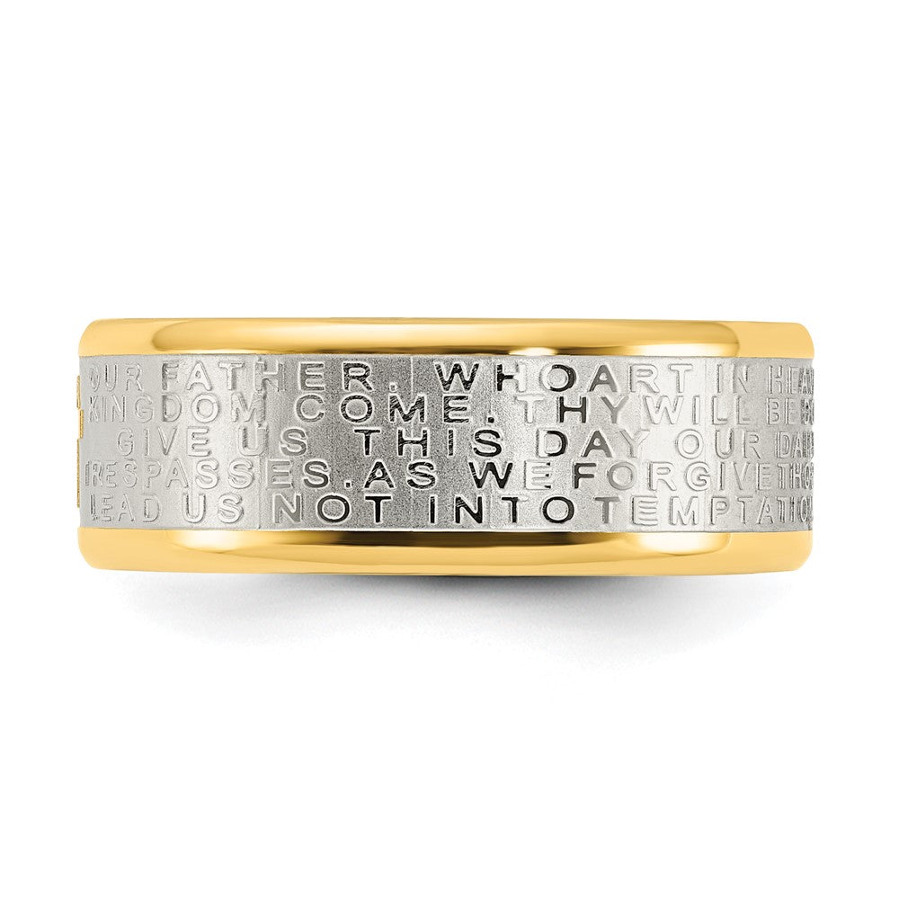 Stainless Steel Brushed & Polished Yellow IP Lord's Prayer 8mm Band Size - 8