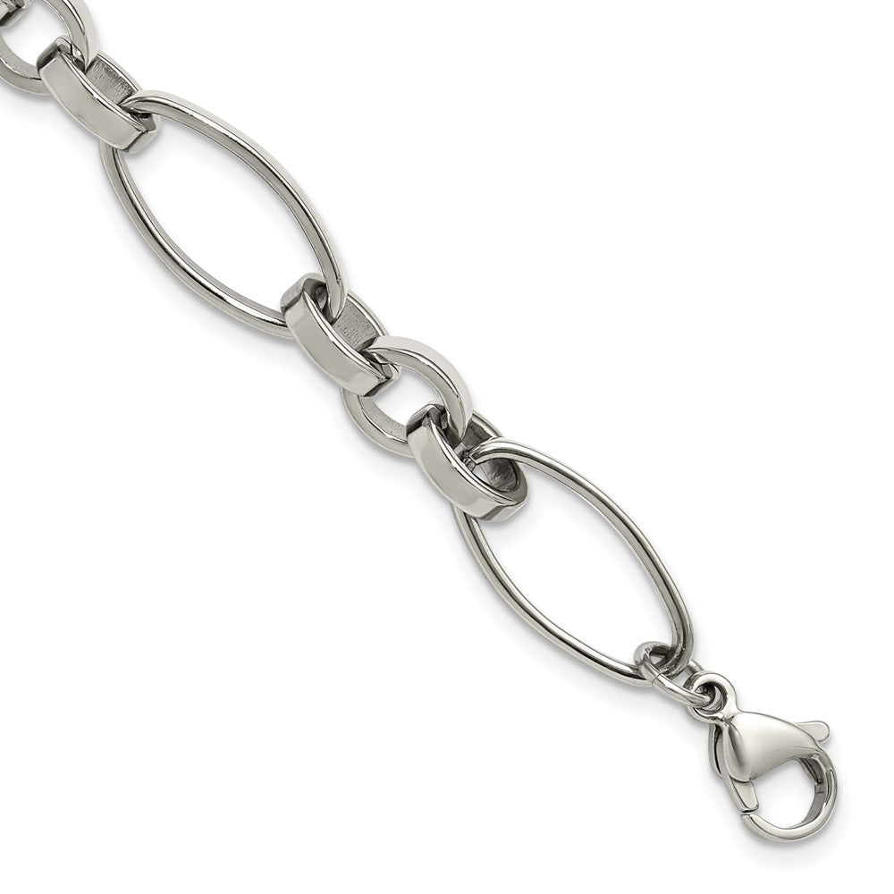 Chisel Stainless Steel Polished Open Link 6.75 inch Plus a 1.25 inch Extension Bracelet 8 inches