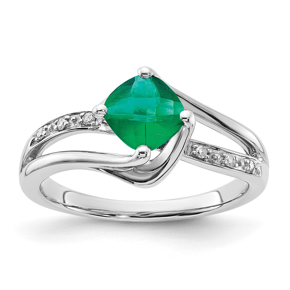 10K White Gold May Birthstone and Diamond Ring