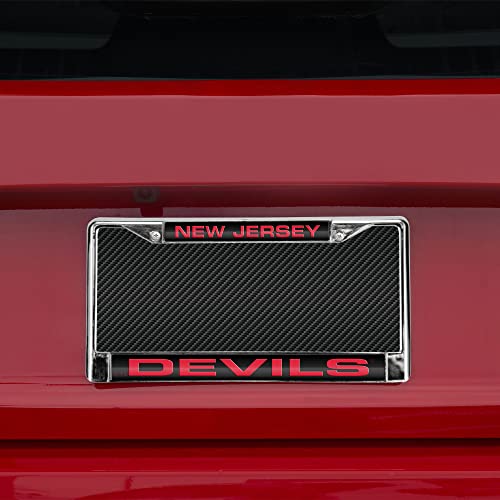NHL New Jersey Devils Laser Chrome Acrylic License Plate Frame-Black w/Red QGC7118