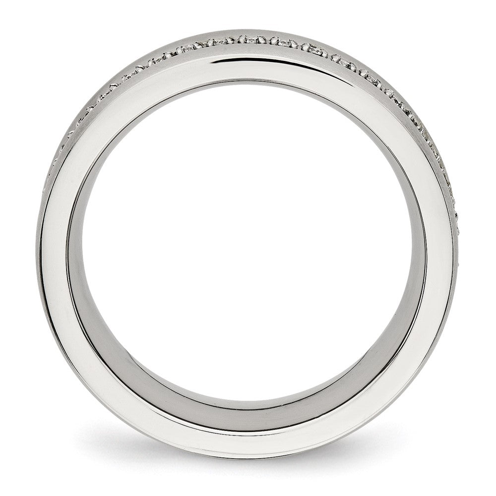 Stainless Steel Brushed and Polished w/CZ Checkered 7.5mm Band Size - 7