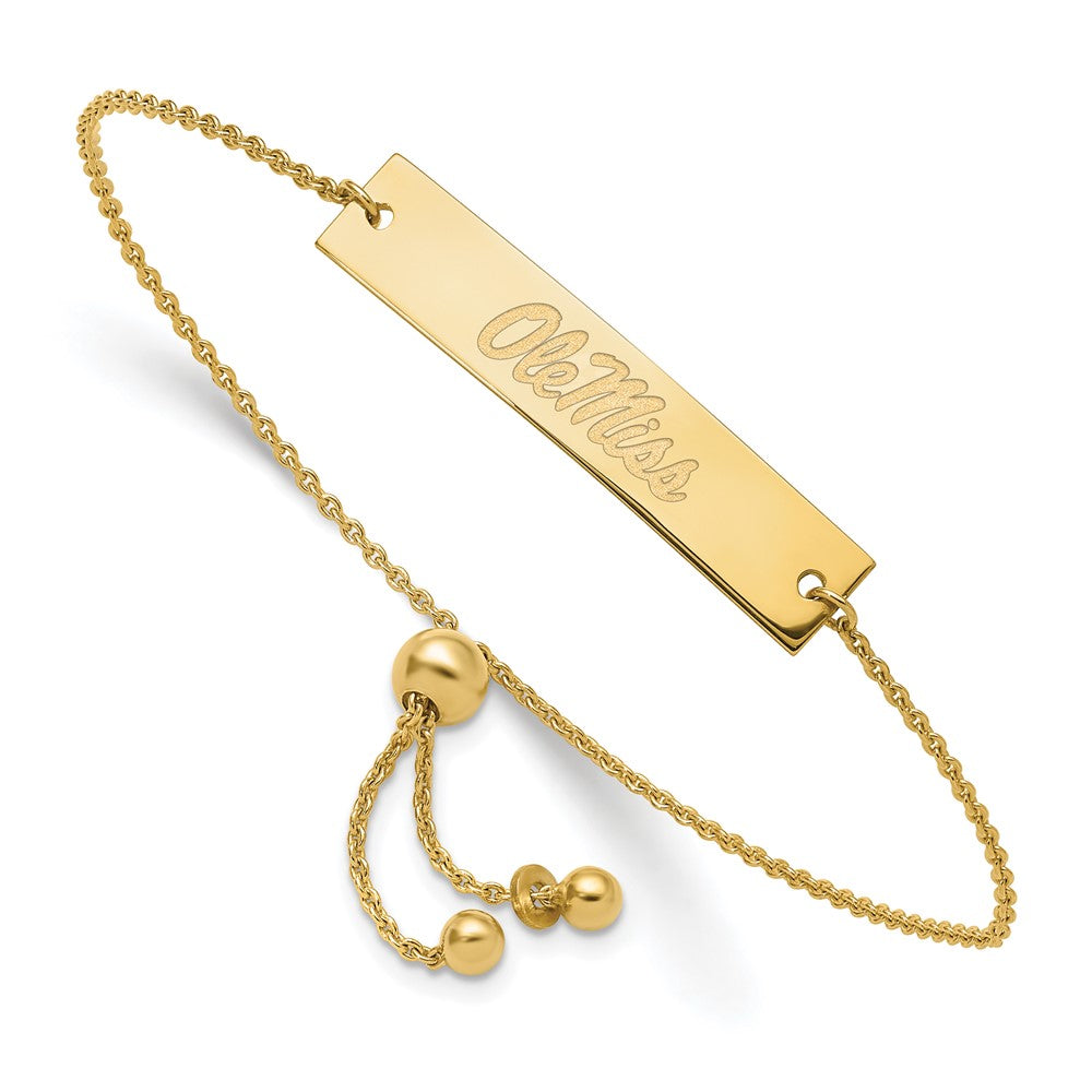 Sterling Silver Gold-plated LogoArt University of Mississippi Ole Miss Small Bar Adjustable 9 inch Bracelet